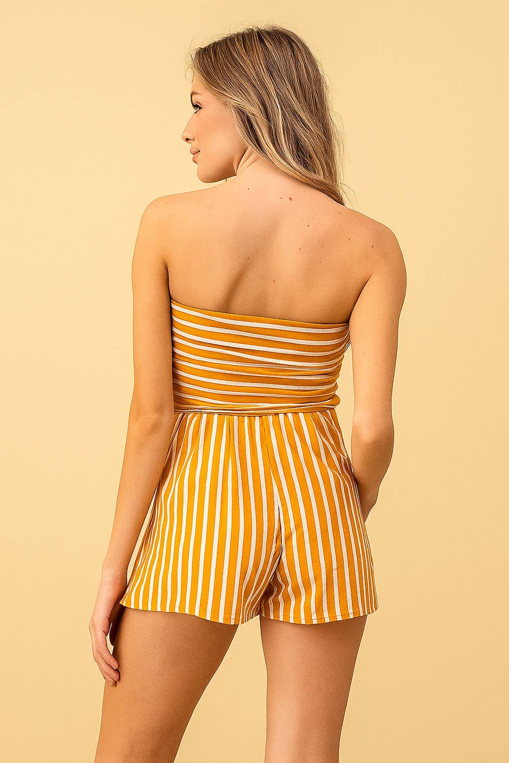 Ice in a glass stripe tube romper: MUSTARD