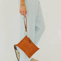 Rose Woven Crossbody and Clutch Bag: Woven Brown