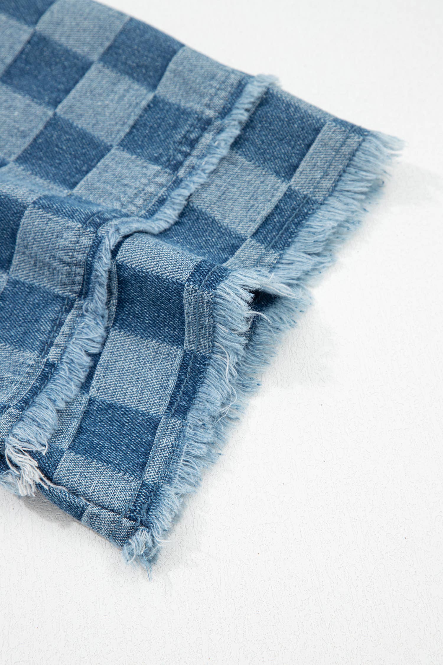 Checked out Frayed Hem Checkered Denim Mini Dress