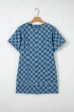 Checked out Frayed Hem Checkered Denim Mini Dress