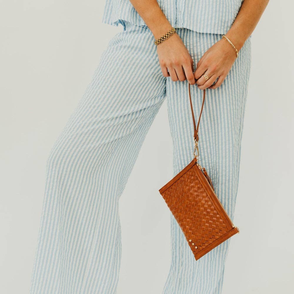 Rose Woven Crossbody and Clutch Bag: Woven Brown