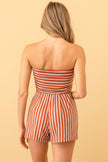 Ice in the glass: Stripe Tube Romper: Terracotta/White