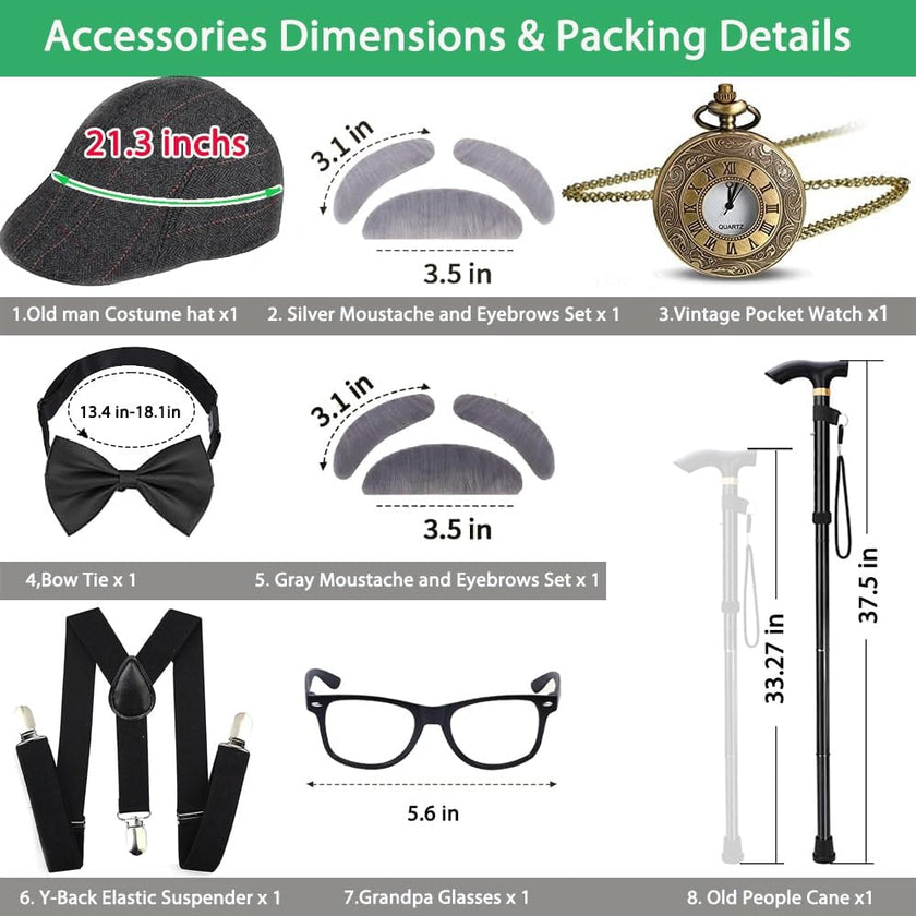 Aimeiar Kids 100 Days of School Costume for Boys - Halloween Old Man Costume Hat Glasses and Grandpa Vest Set for Child