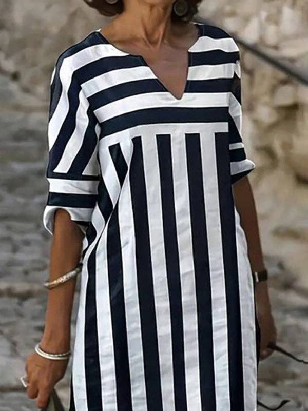 Striped Down Dress (PRE-Order) ships after 06/15/2026