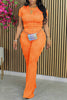 Wavy bliss casual top with flare pants set: Orange