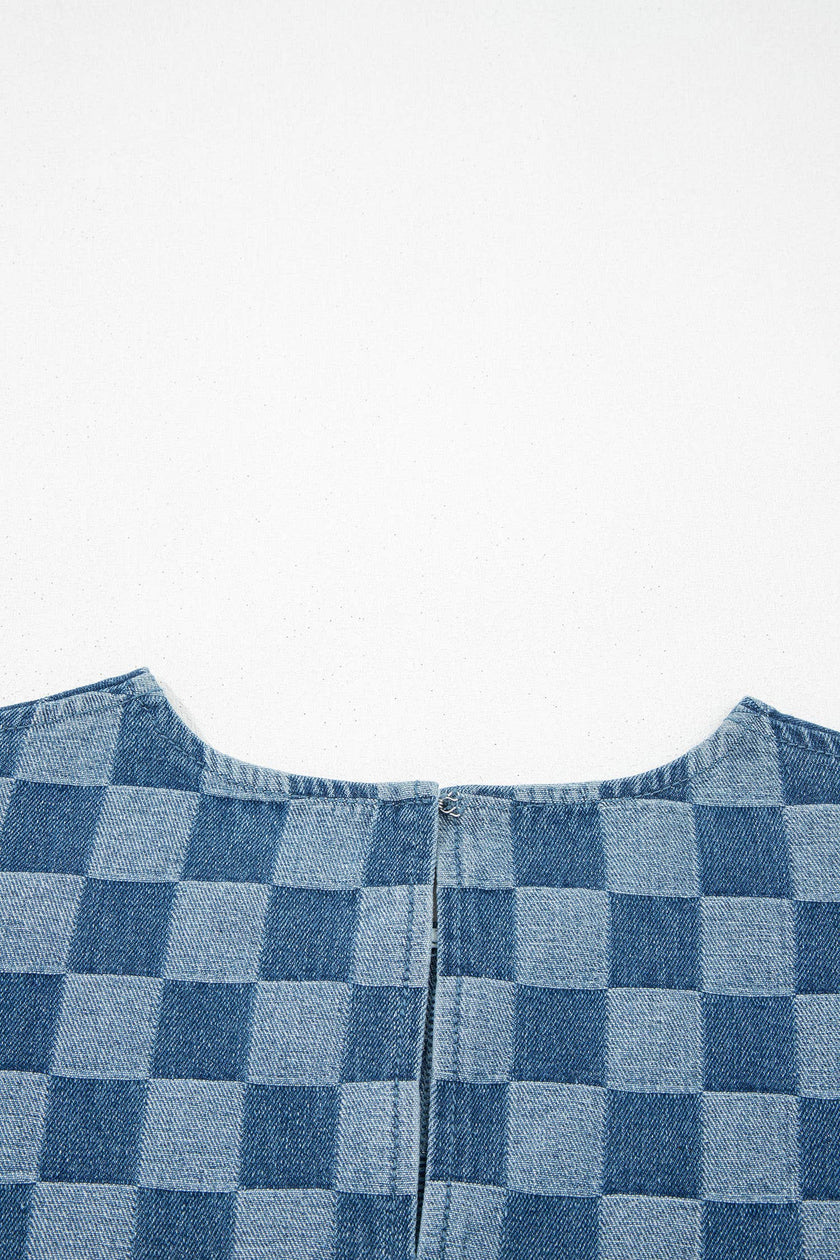 Checked out Frayed Hem Checkered Denim Mini Dress