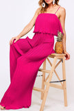 Queene Pleated Jumpsuit Wide-Leg Wavy Hem Fuchsia