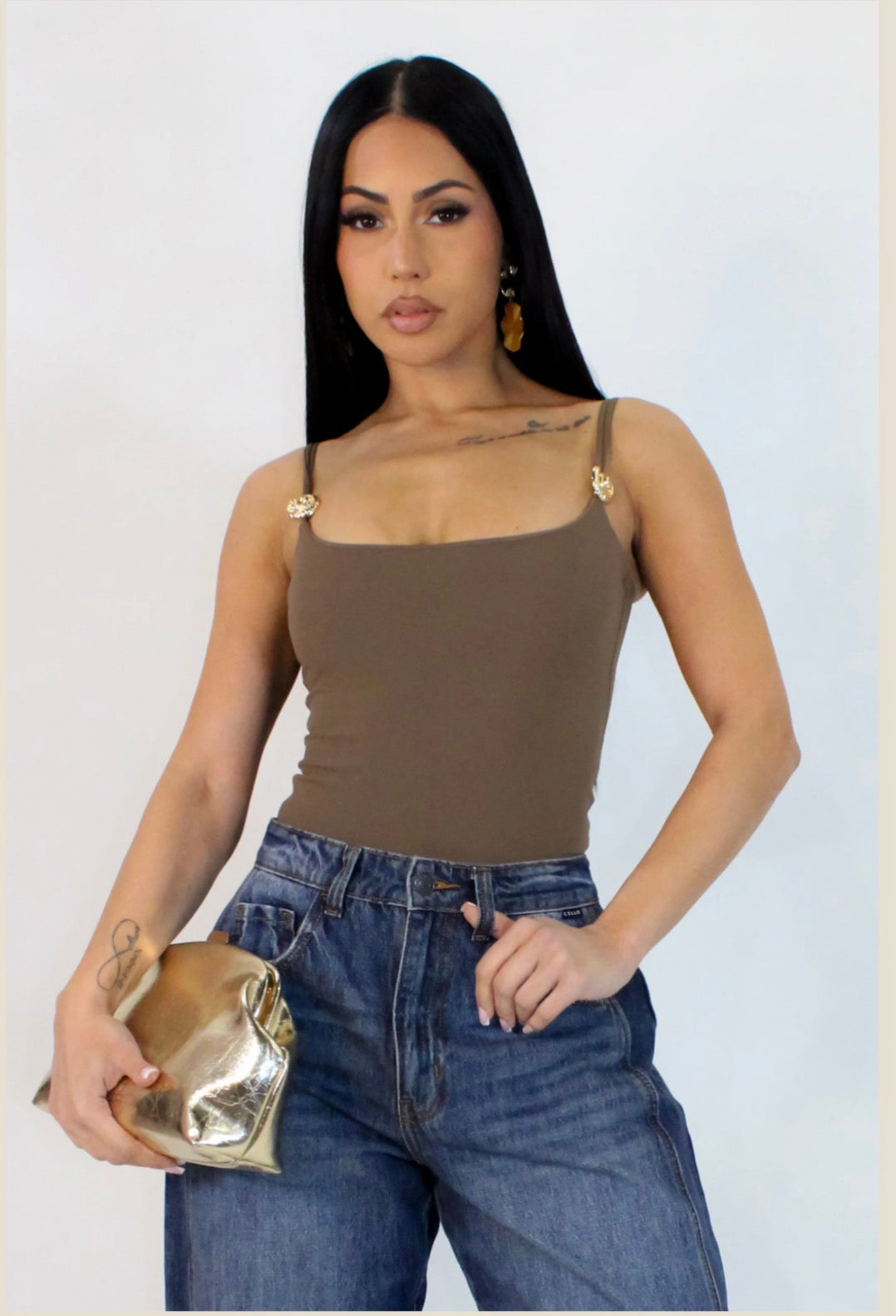 Just kicking it brown bodysuit
