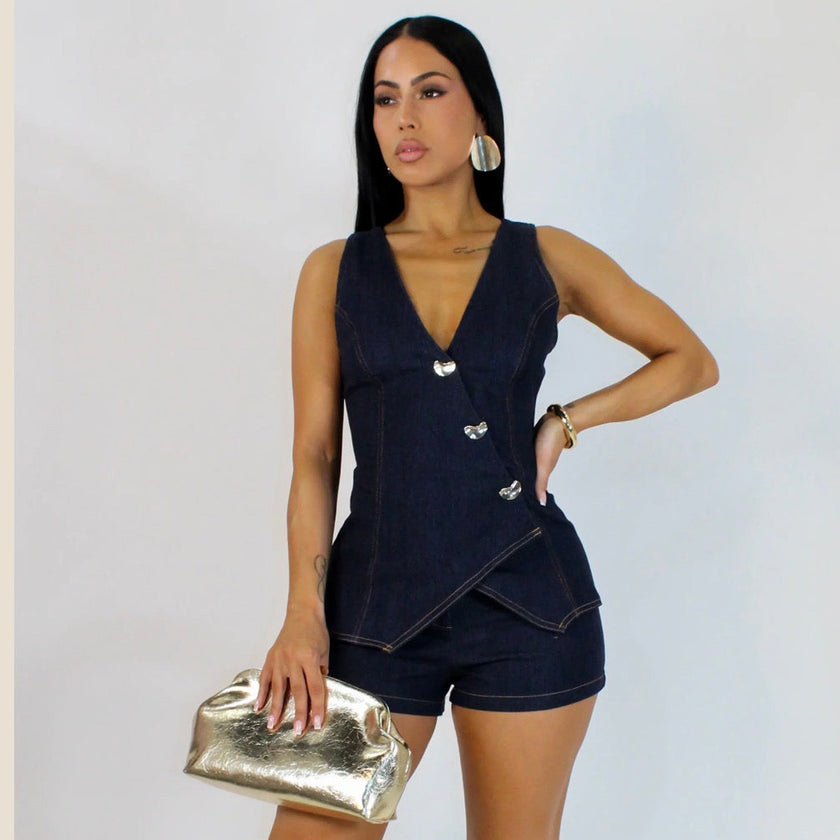 Jazzy Jean Short Set Dark Denim