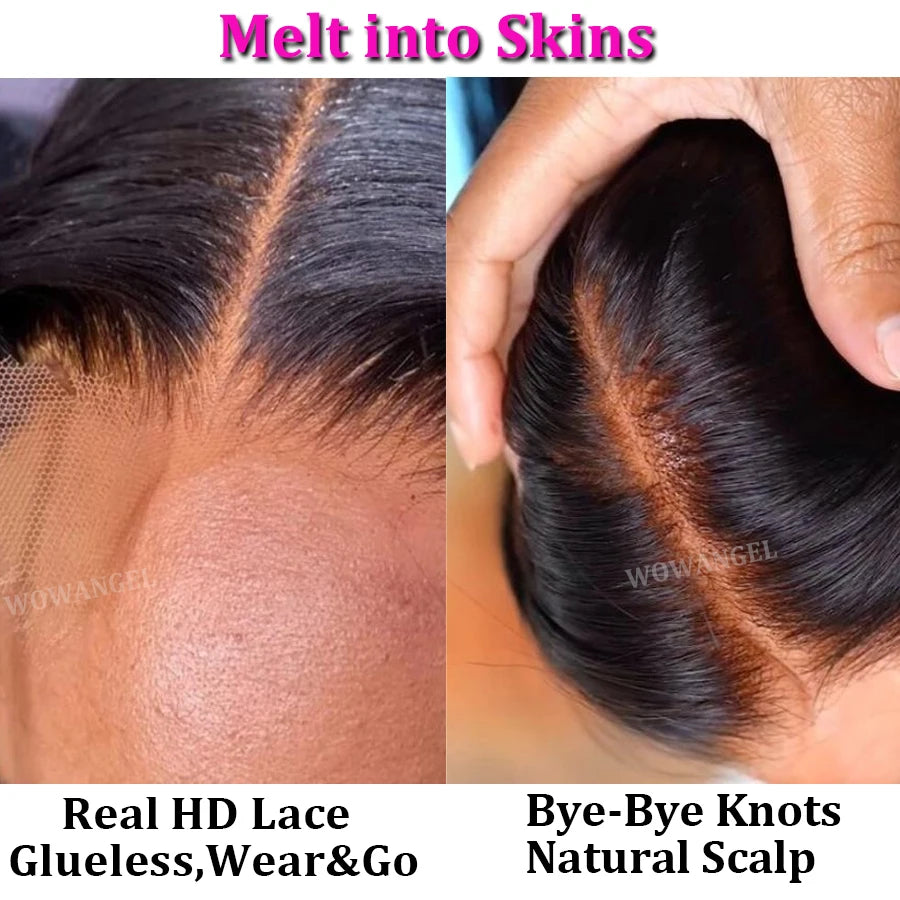 Angel Bye Bye Knots Wigs 1B30 Highlight HD Lace Closure Wig Body Wave Human Hair Wig Ready to Go Glueless Wig Bleached Knots