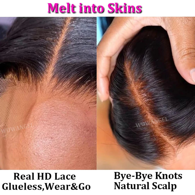 Angel Bye Bye Knots Wigs 1B30 Highlight HD Lace Closure Wig Body Wave Human Hair Wig Ready to Go Glueless Wig Bleached Knots