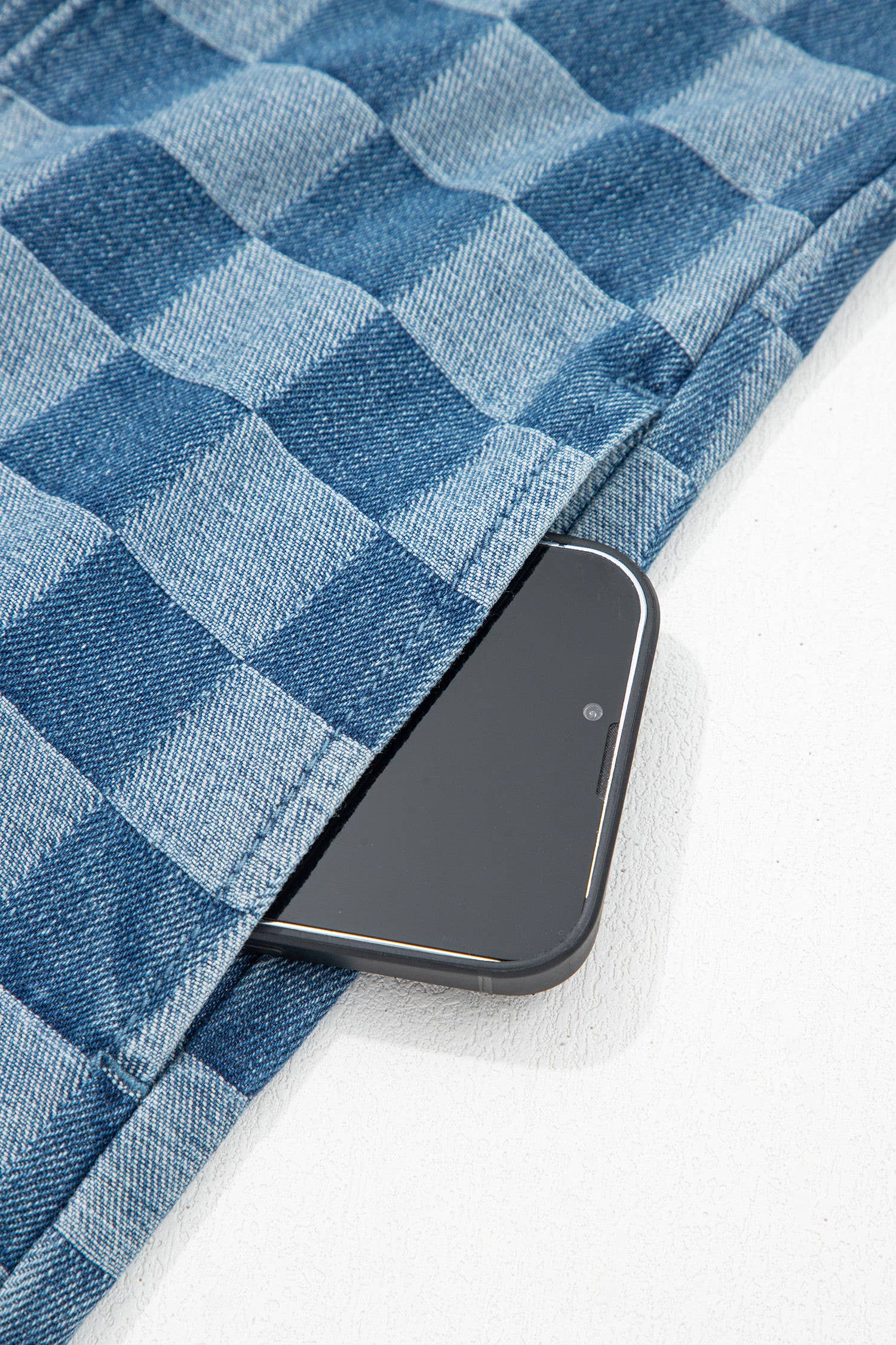 Checked out Frayed Hem Checkered Denim Mini Dress