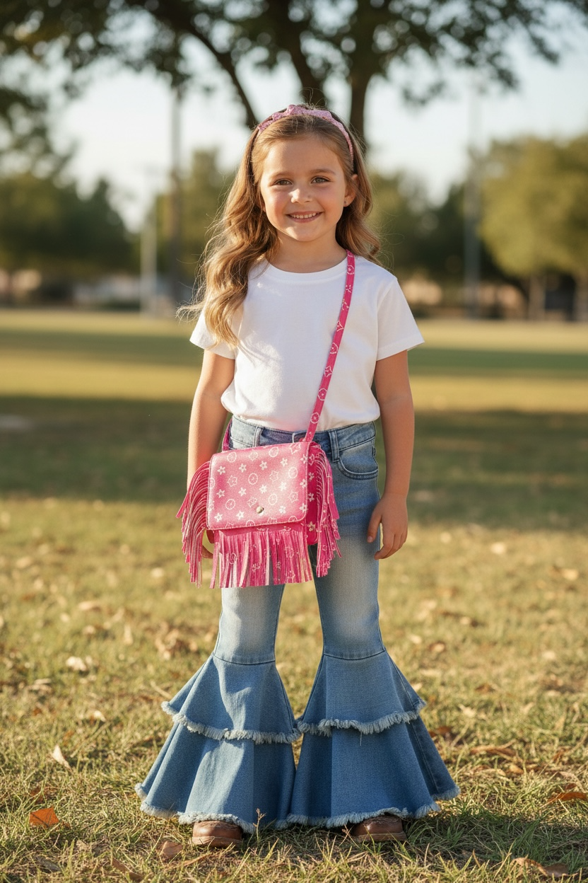 Fringe pink kids handbag