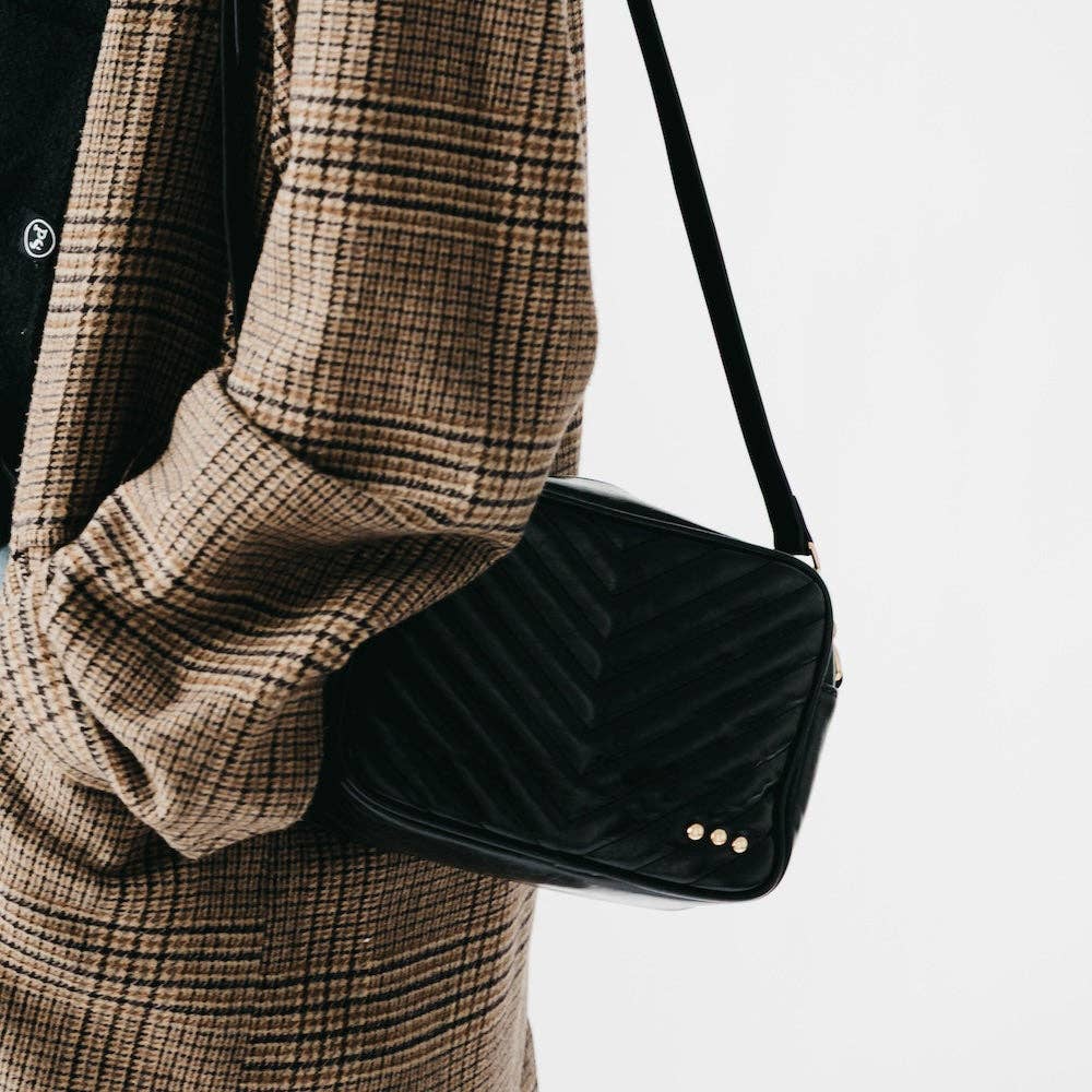 TWEEK  Quilted Camera Crossbody Bag: Black