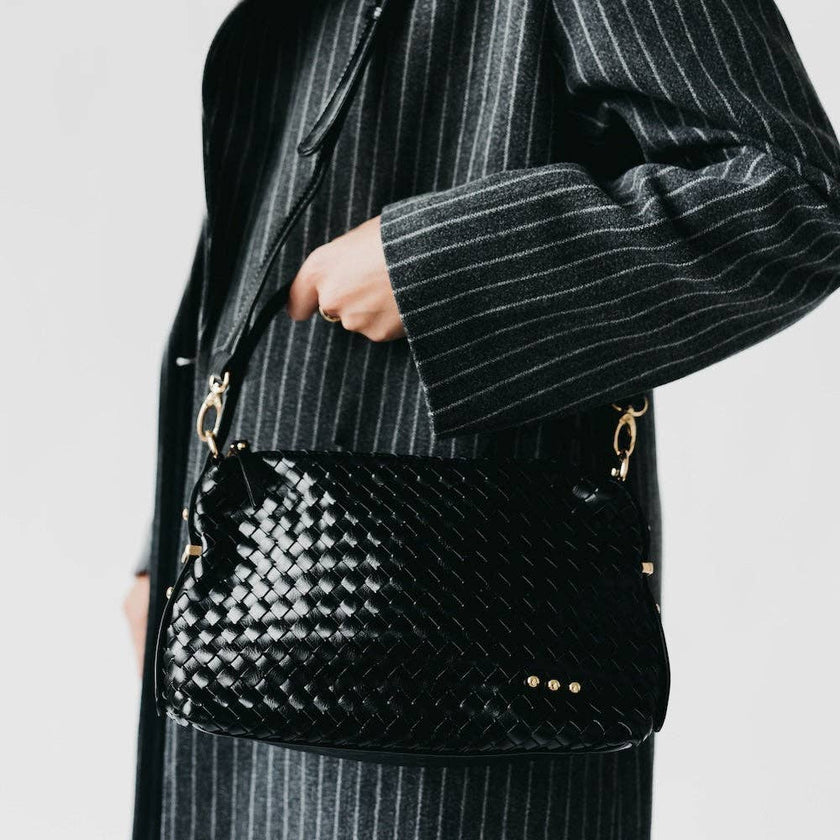 Annie Woven Shoulder Bag: Black