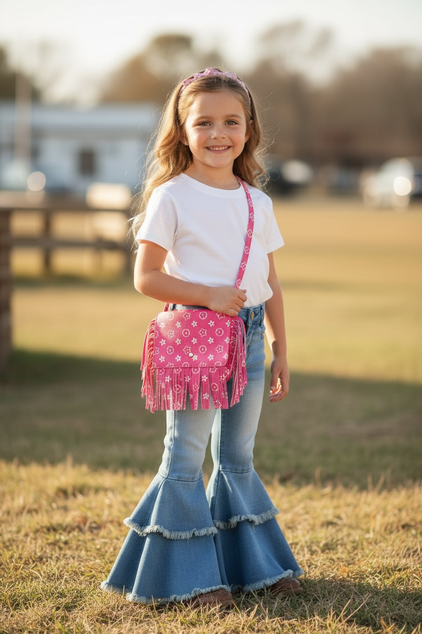 Fringe pink kids handbag