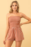 Ice in the glass: Stripe Tube Romper: Terracotta/White