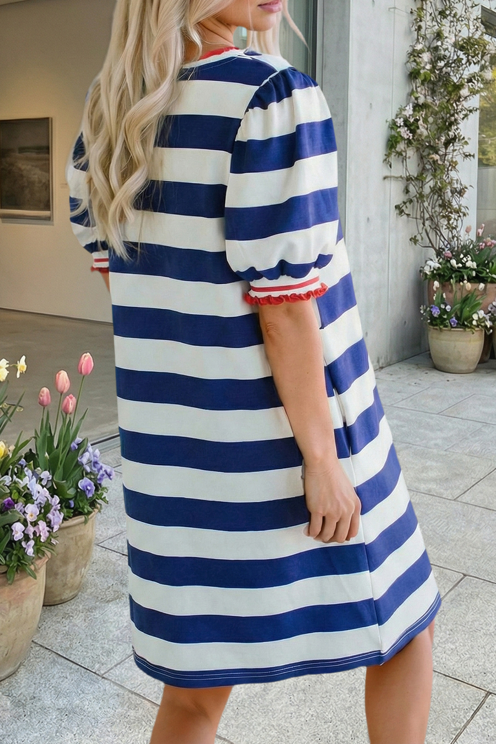 Celebration Puff Sleeve Shift Dress: Blue