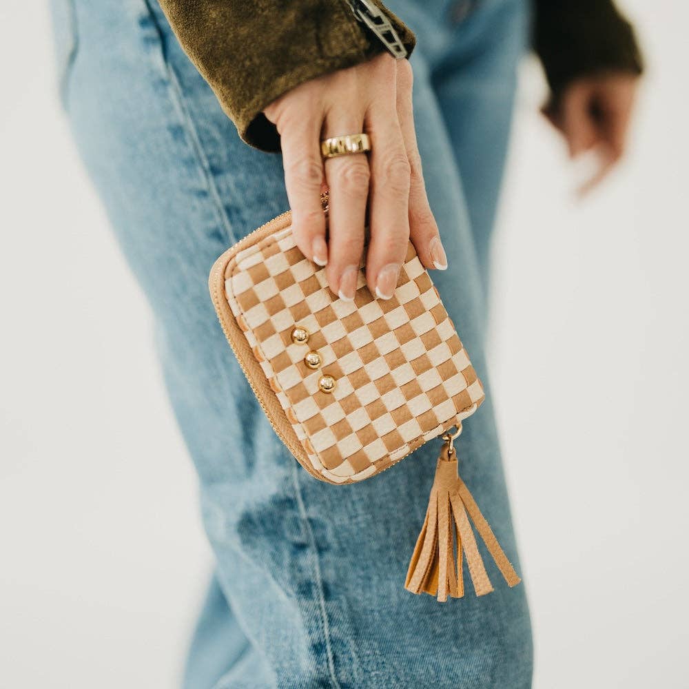 Key Note Woven Wallet: Checkered tan