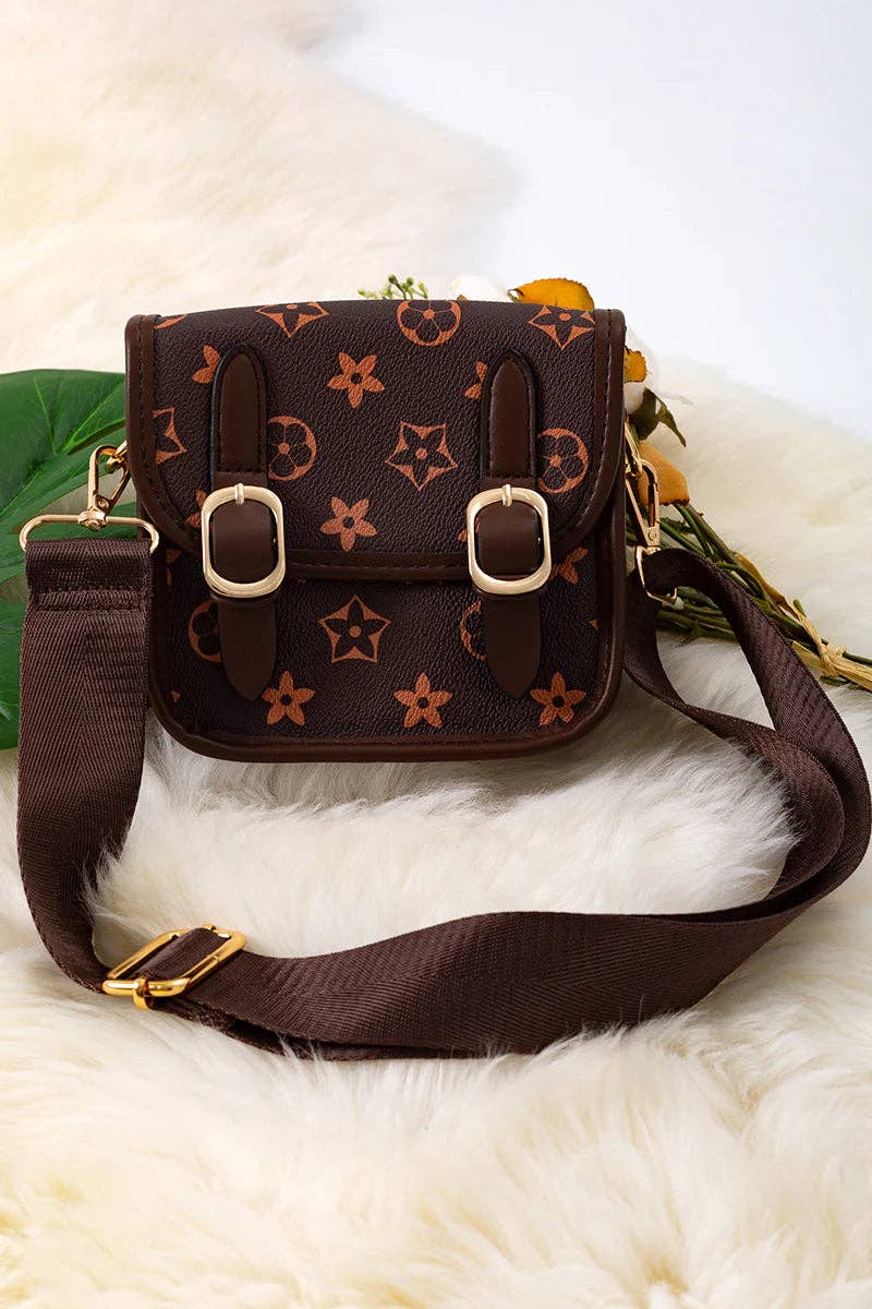 Take me shopping mini purse with wide strap.Brown