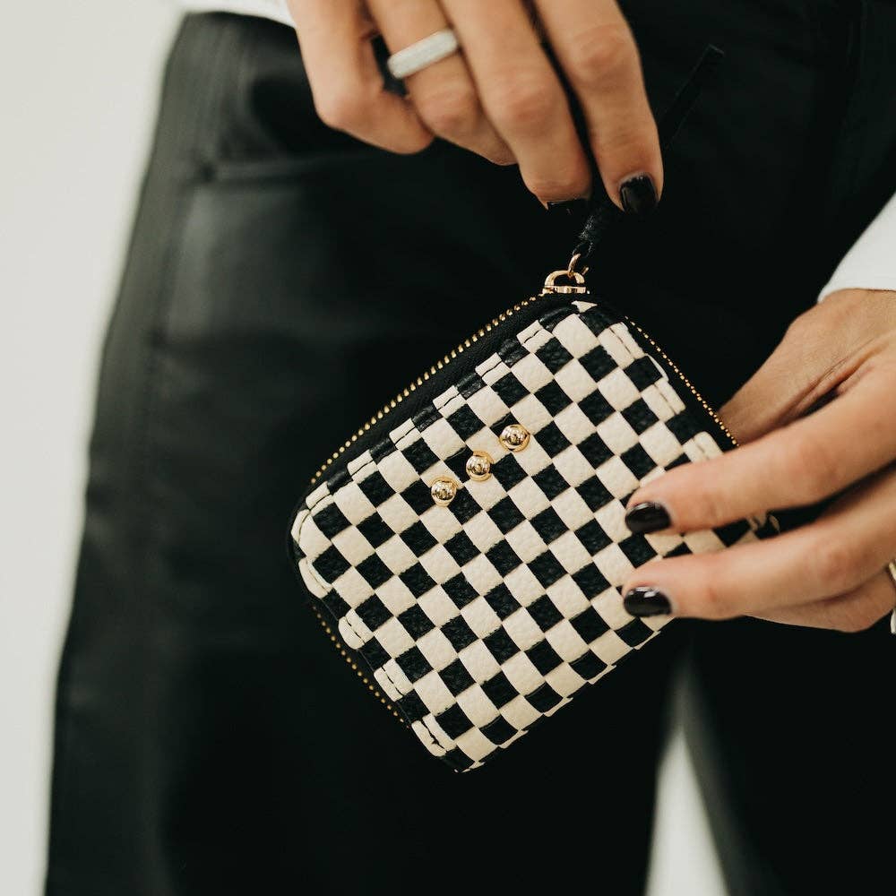 Key Note Woven Wallet: Checkered Black
