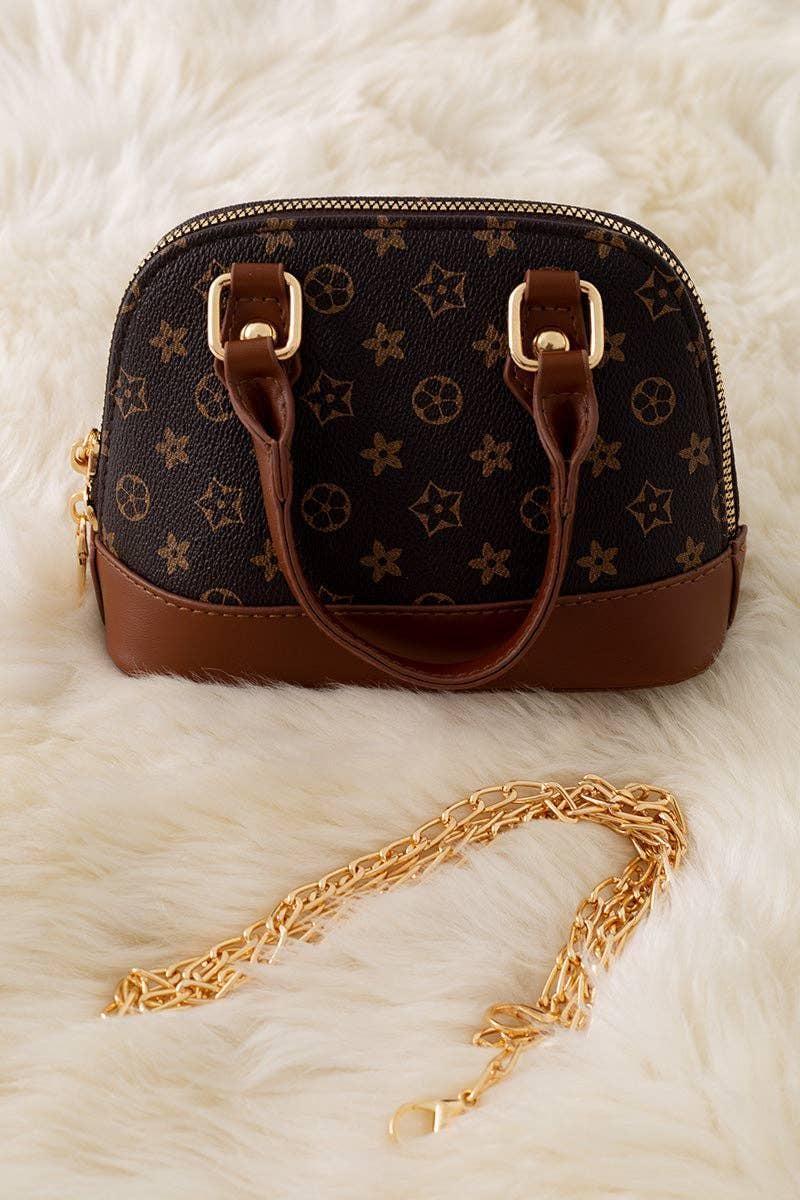 Brown Star Printed Purse With Pink Trim. Bbg50118: Brown
