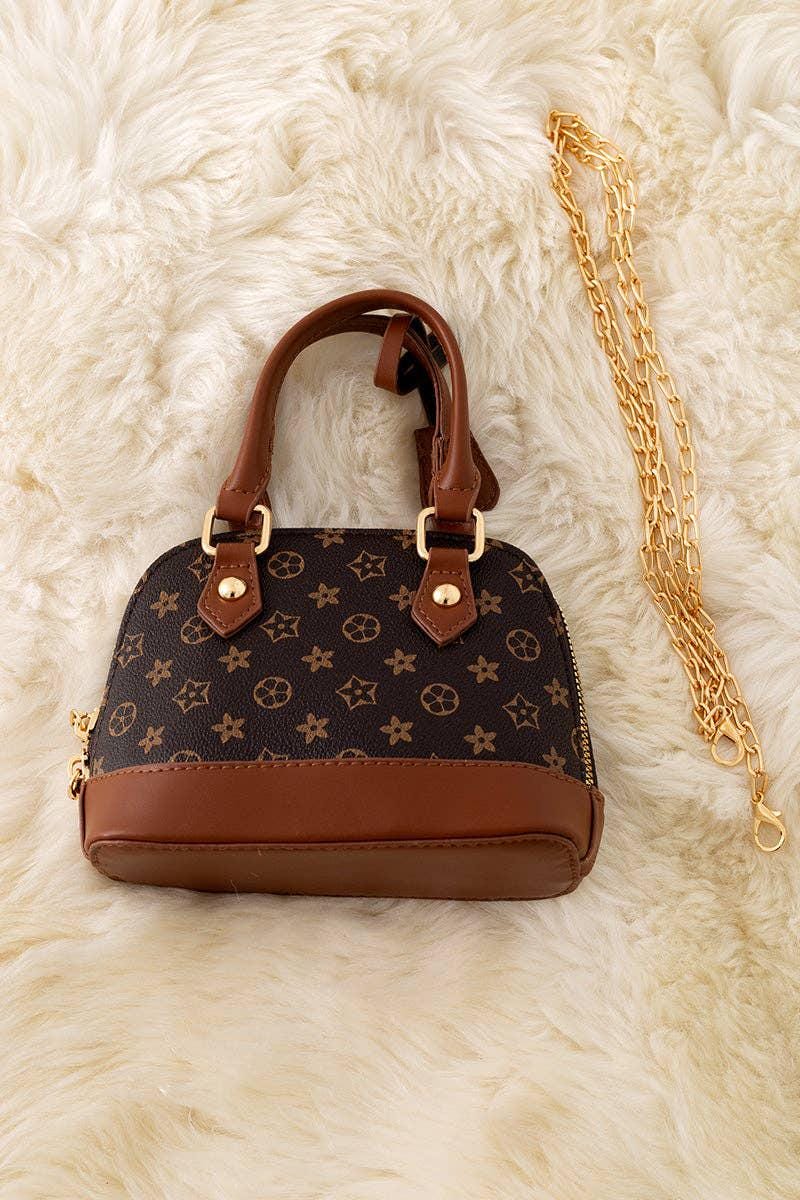 Brown Star Printed Purse With Pink Trim. Bbg50118: Brown